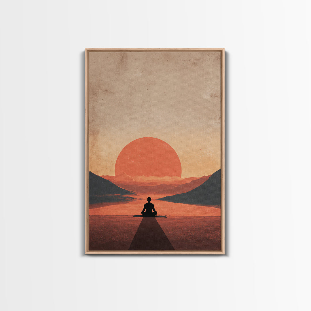 Meditative Silhouette Sunset Mountain Landscape Digital Art Canvas Print For Modern Wall Art And Home Decor
