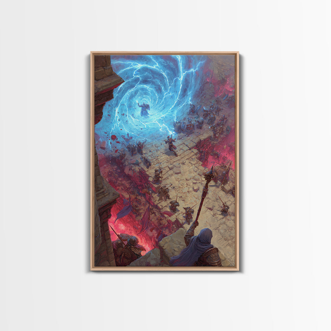 Epic Fantasy Battle Portal Canvas Print, Lightning Magic, Dungeons And Dragons Wall Art, Gaming Room Decor, Gift For Gamer