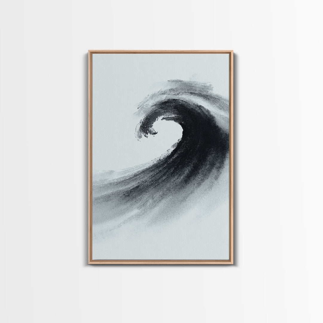 Black And White Ink Style Wave Abstract Art Minimalist Wall Art Print For Modern Office Decor Framed Canvas Print