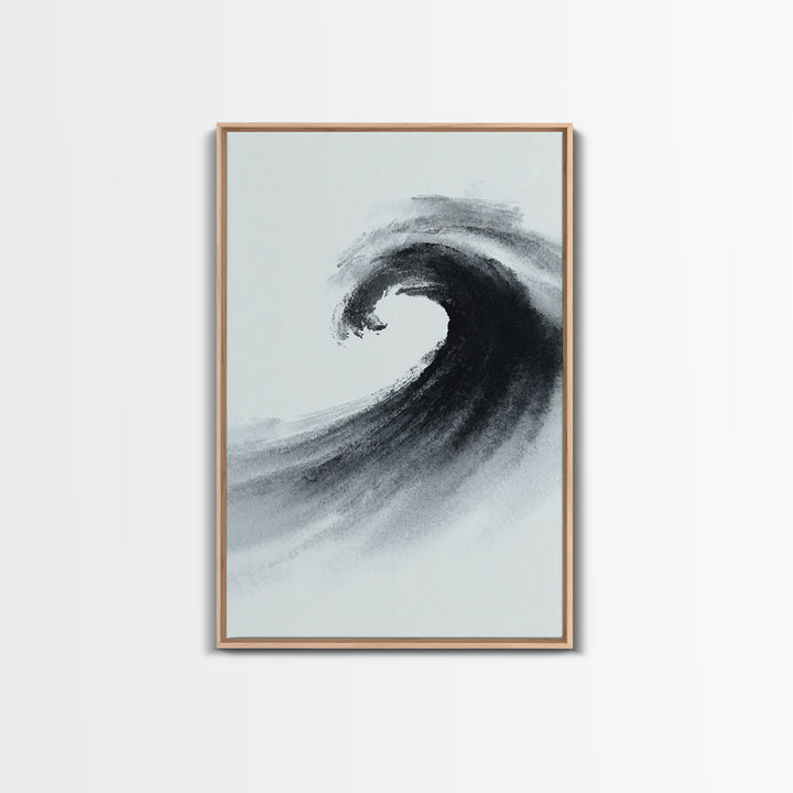 Black And White Ink Style Wave Abstract Art Minimalist Wall Art Print For Modern Office Decor Framed Canvas Print