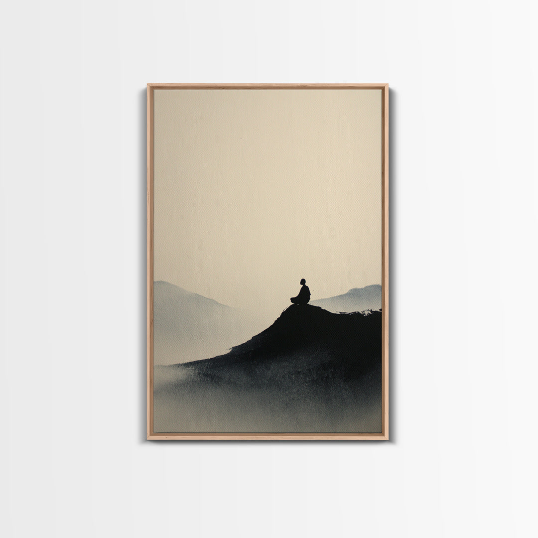 Mystical Monastery Mountain Night Scene With Neon Lights Framed Canvas Print Large Wall Art Decor
