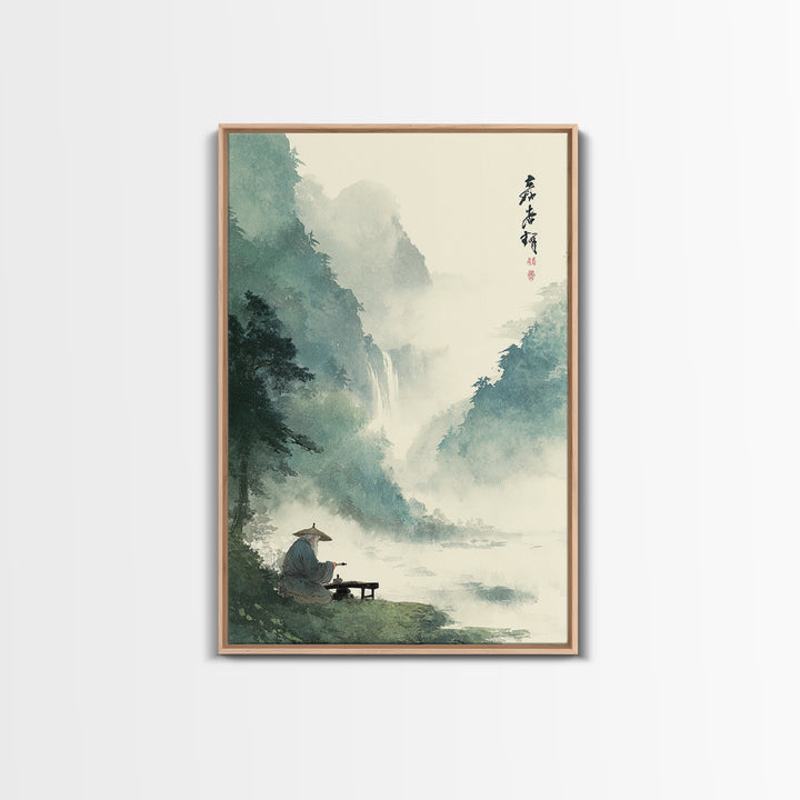 Tranquil Mountain Stream Landscape Scene Oil Painting Wall Art Canvas Print For Rustic Farmhouse Living Room Decor
