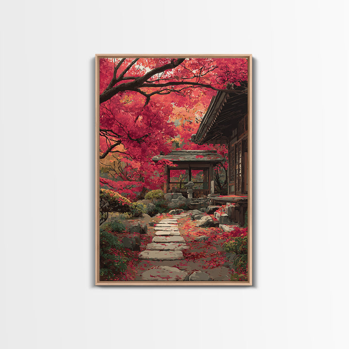 Peaceful Mountain River With Silhouette Figure Practicing Martial Arts Zen Wall Art Canvas Print