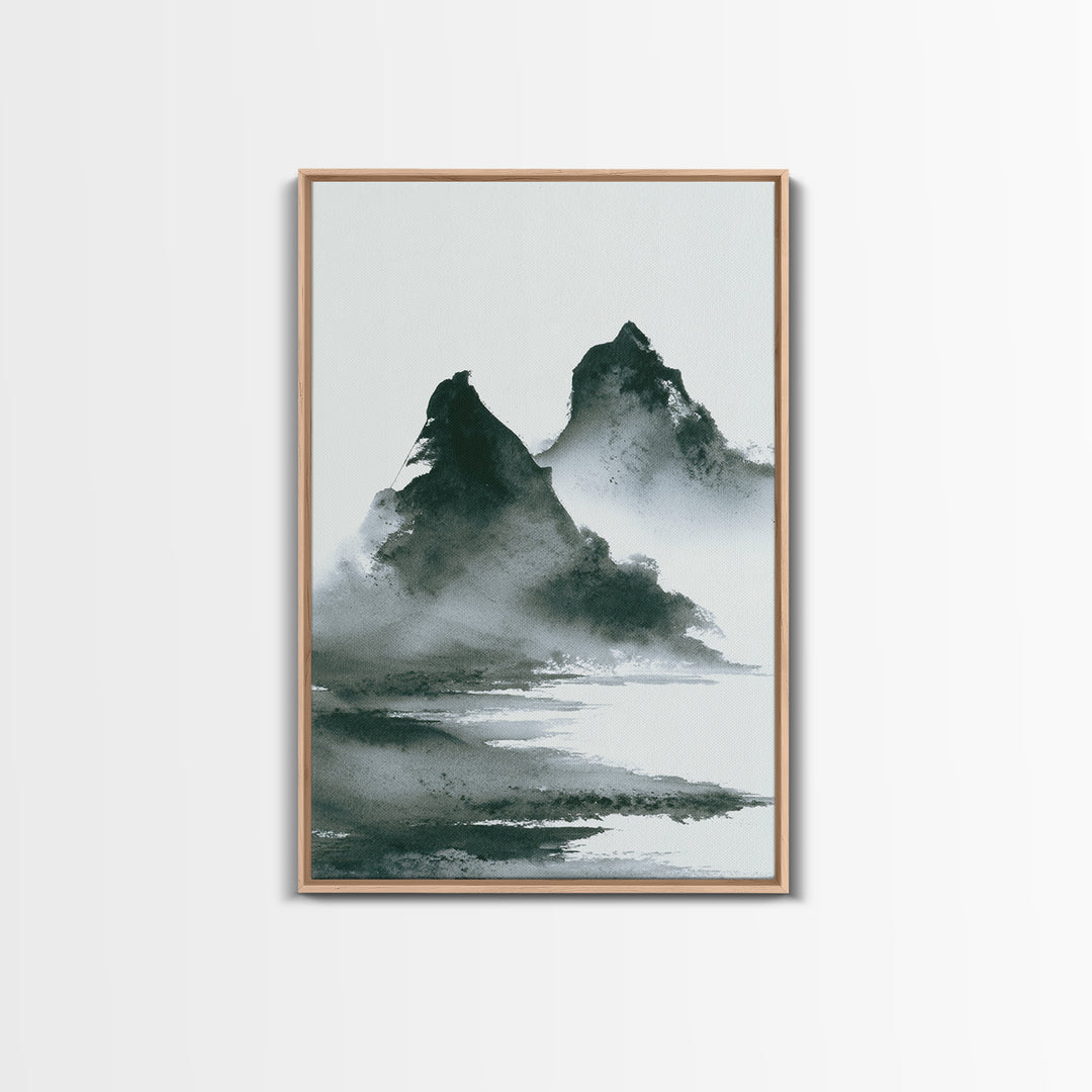 Mountain Winter Cabin Scene With Snow And Horses Classic Landscape Oil Painting Style Canvas Print For Cozy Rustic Home Decor