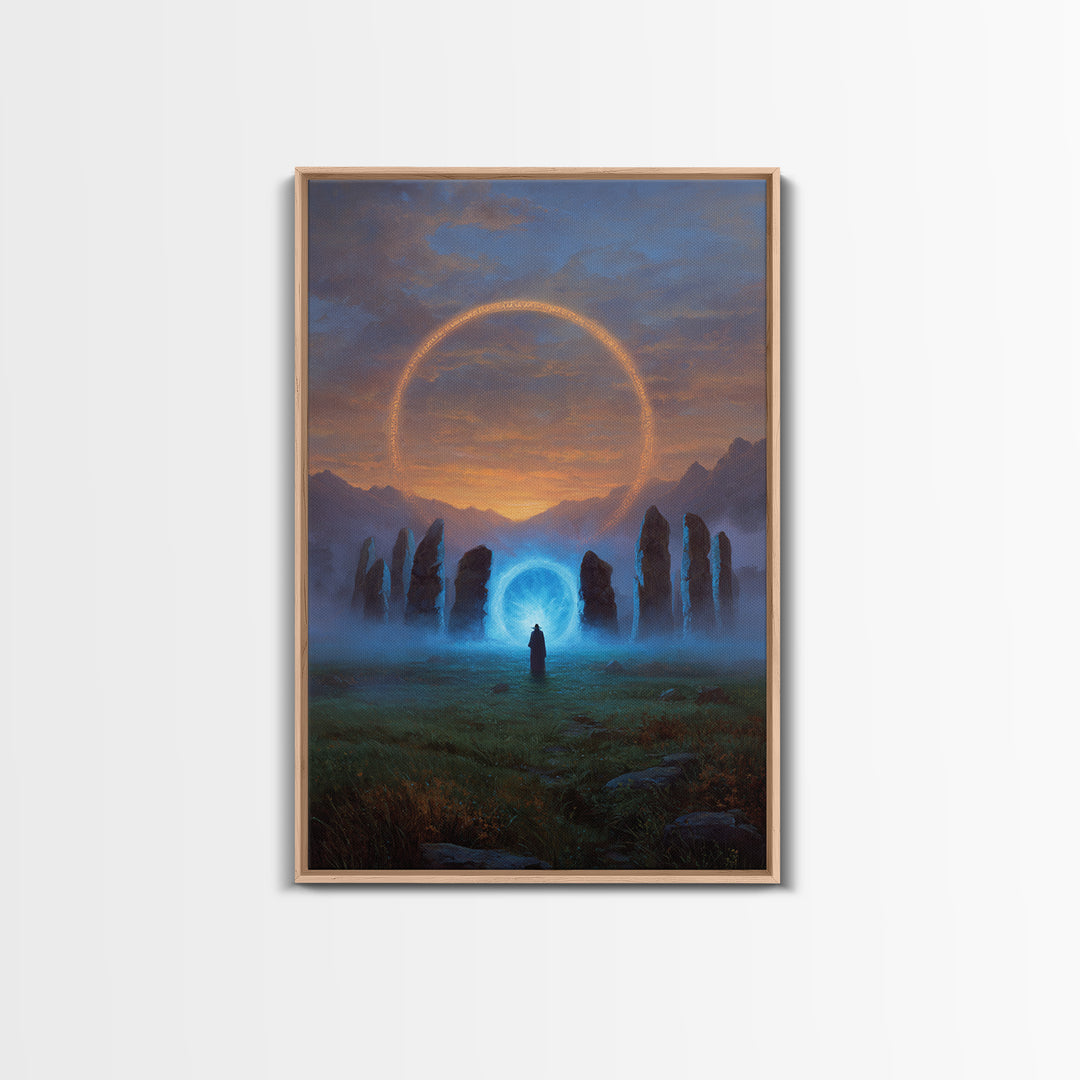 Glowing Portal Stone Circle Wall Art, Mystical Fantasy Canvas Print, Celestial Landscape Decor, Spiritual Gift For New Home