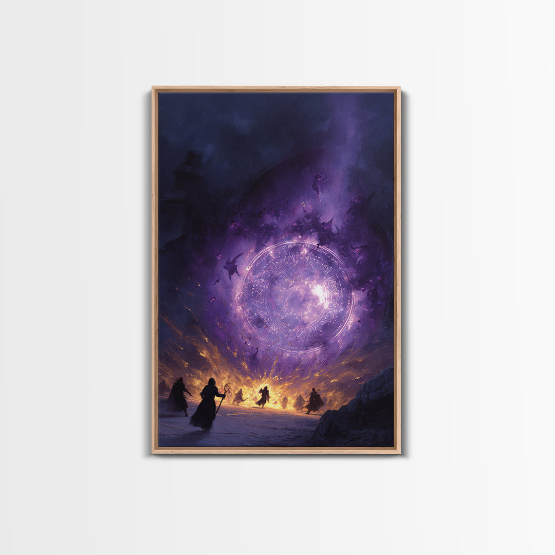 Purple Magic Portal Epic Battle Canvas Print, Dark Fantasy Wall Art, Witchy Decor, Surreal Artwork, Gothic Gaming Room Decor