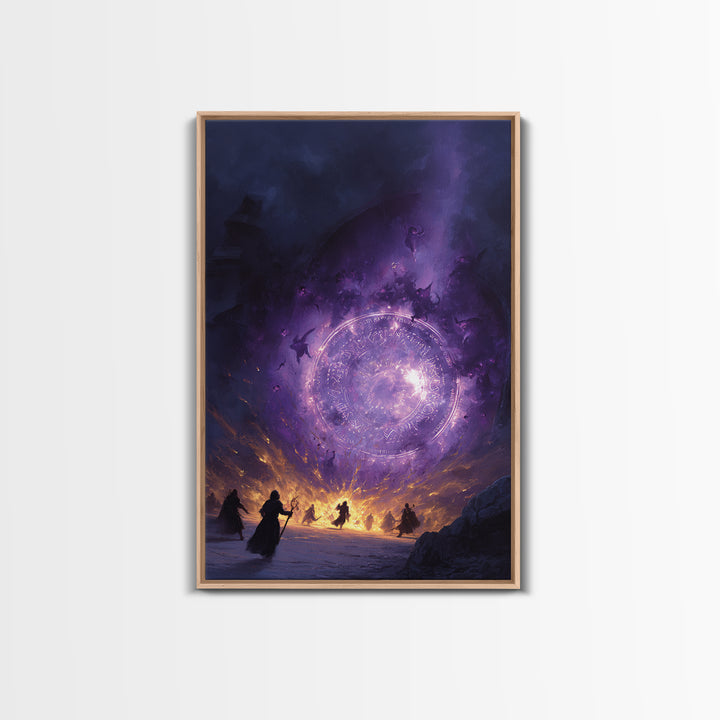 Purple Magic Portal Epic Battle Canvas Print, Dark Fantasy Wall Art, Witchy Decor, Surreal Artwork, Gothic Gaming Room Decor