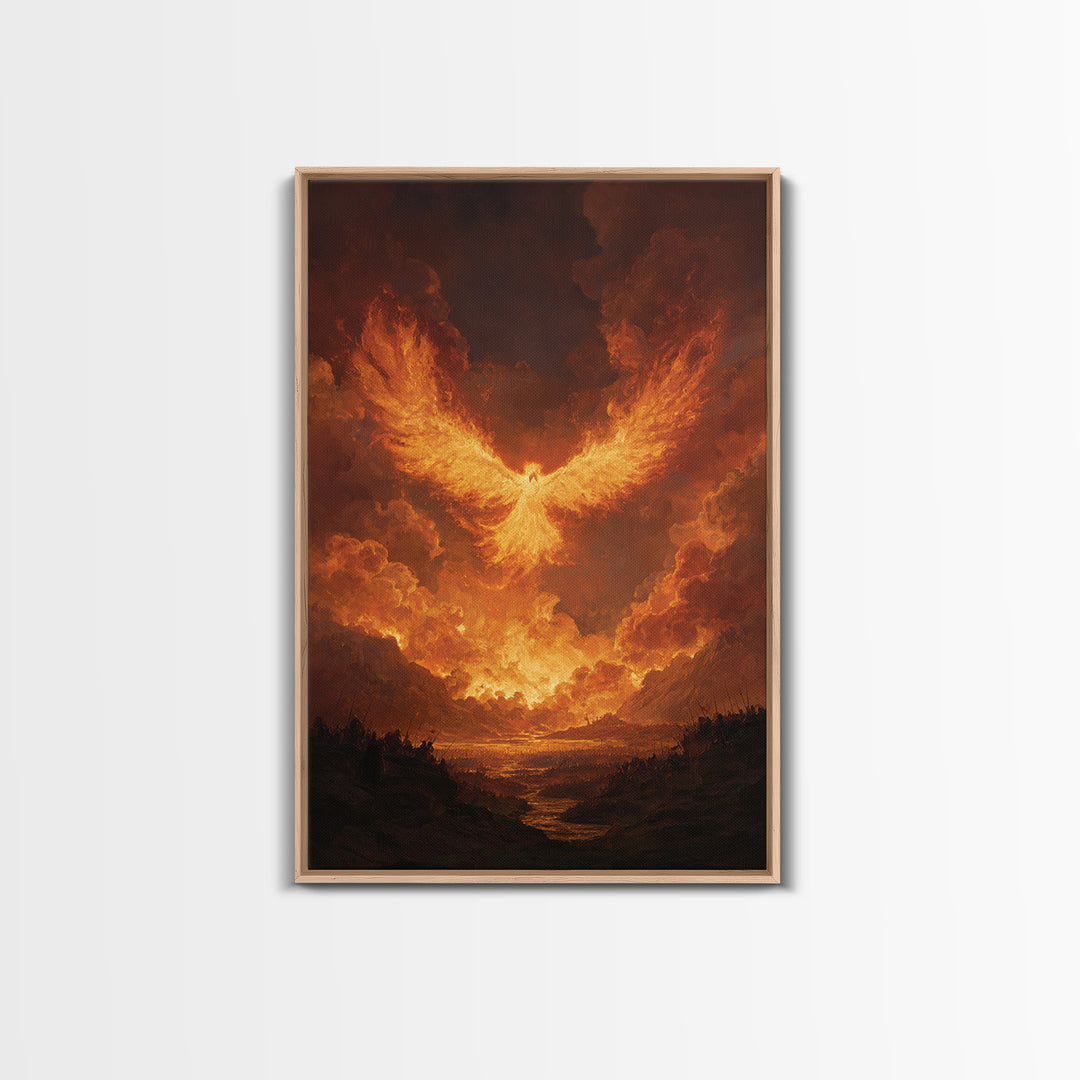 Blazing Phoenix Rising Canvas Print, Fantasy Wall Art, Firebird Painting, Mythical Creature Art, Dramatic Statement Decor