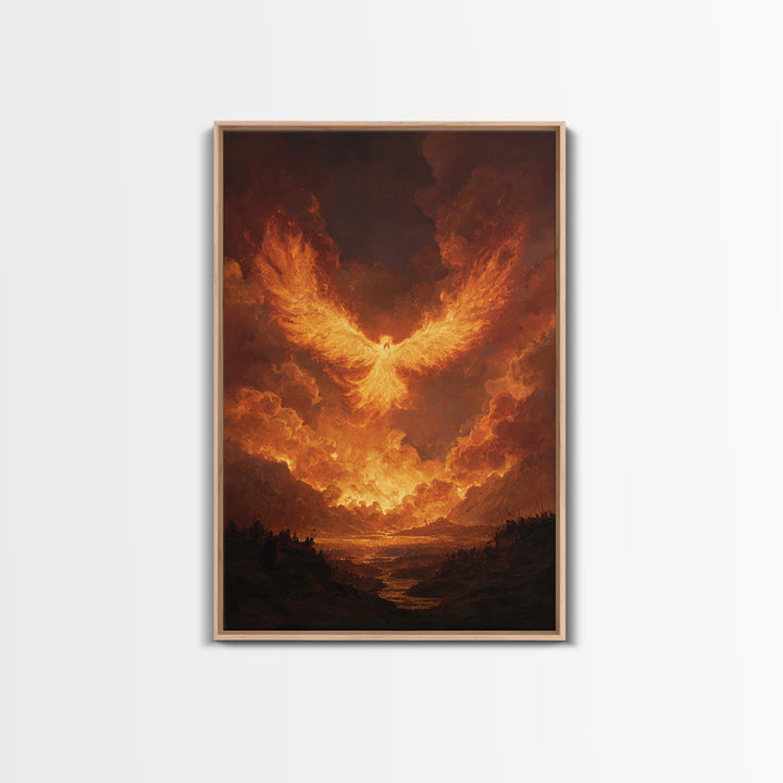 Blazing Phoenix Rising Canvas Print, Fantasy Wall Art, Firebird Painting, Mythical Creature Art, Dramatic Statement Decor