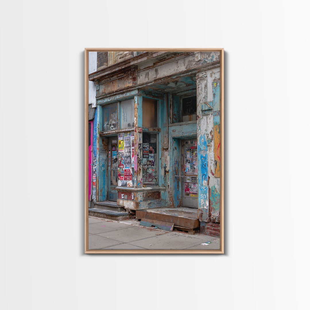 Urban Street Scene With Graffiti And Distressed Building Photography Wall Art Print