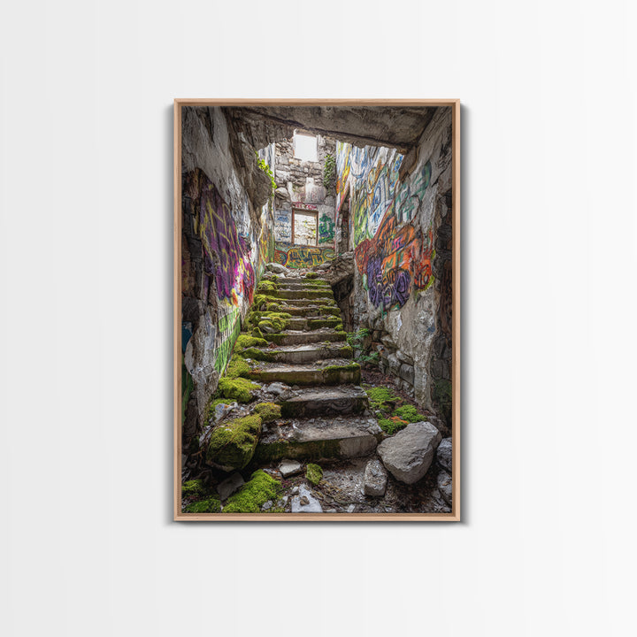 Urban Subway Station With Graffiti Wolf Mural Photography Wall Art Print For Contemporary Home Decor And Street Art Lovers