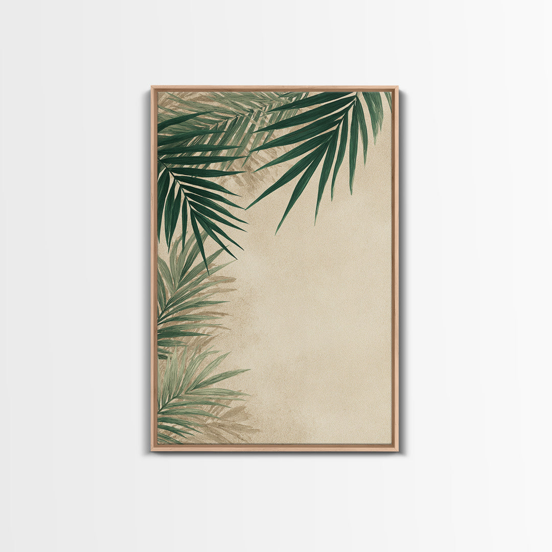Palm Leaf Corner Botanical Wall Art, Minimal Tropical Canvas Print, Beige Coastal Decor For Living Room Bedroom Modern Wall Decor