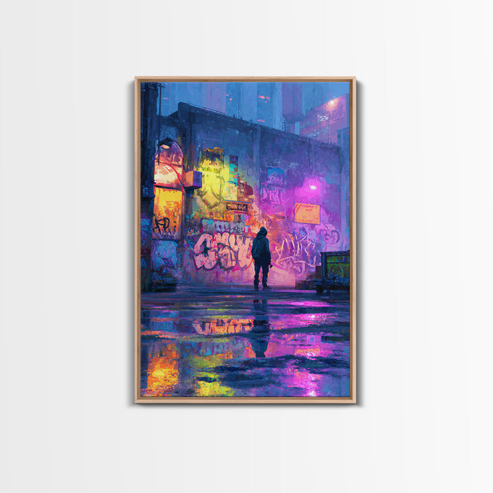 Detailed Realistic Wolf Graffiti Mural Street Art Wall Art Framed Canvas Print For Urban Decor And Animal Lover Gift