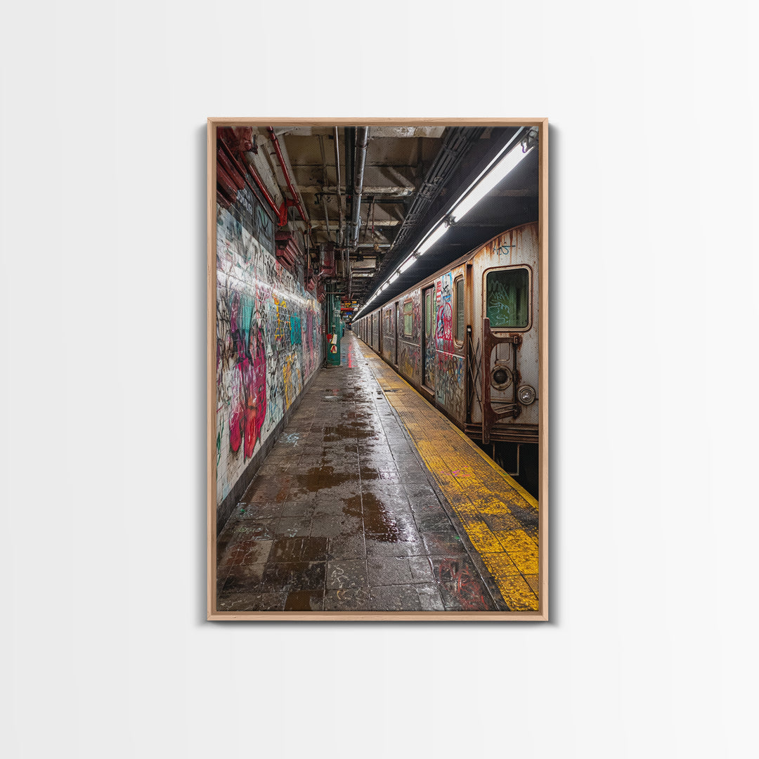 Urban Underground Subway Station Art With Vibrant Graffiti Wall Art Framed Canvas Print For Trendy Home Decor