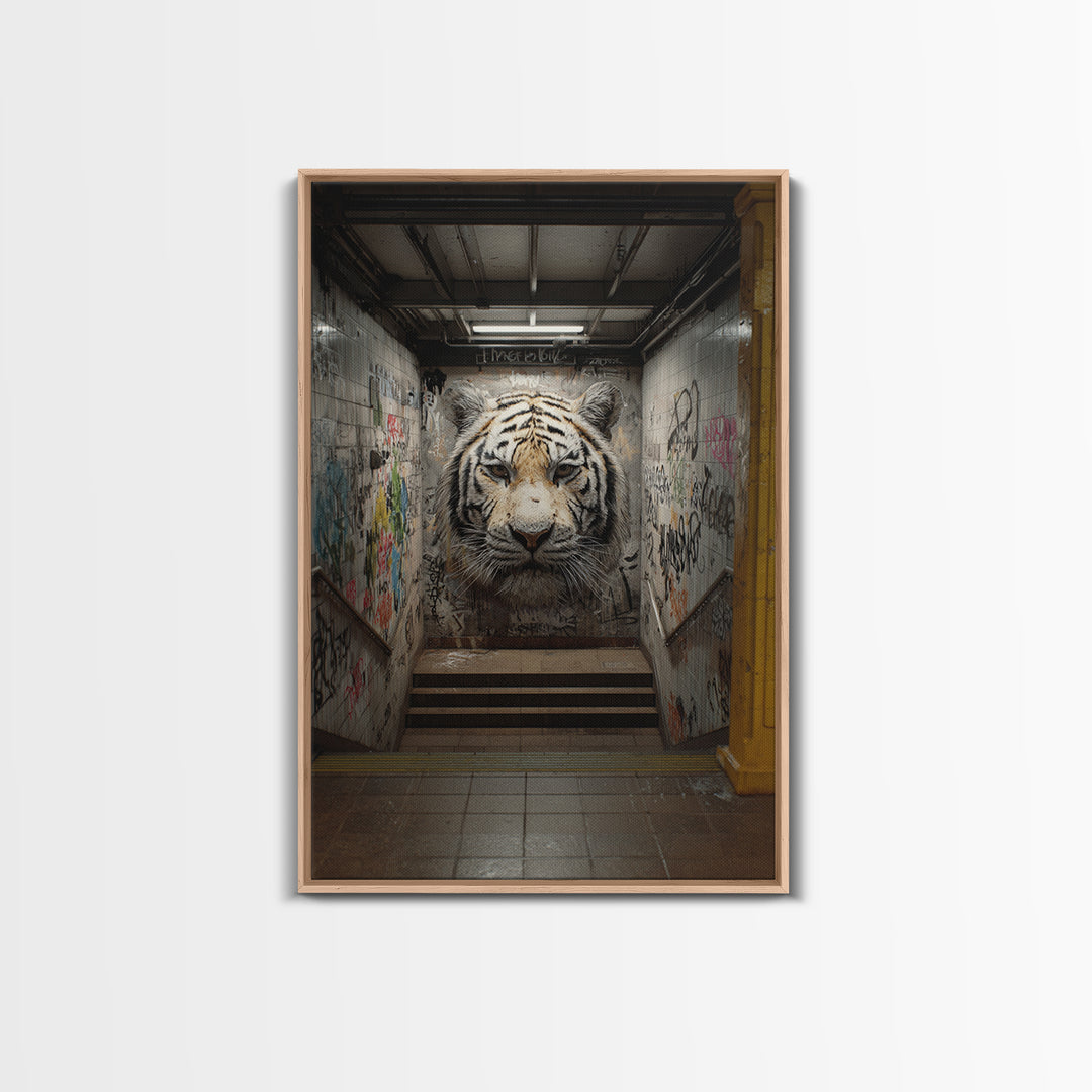 Urban Tiger Street Art Graffiti Mural Bold Wildlife Wall Art - Contemporary Canvas Print For Modern Home Decor