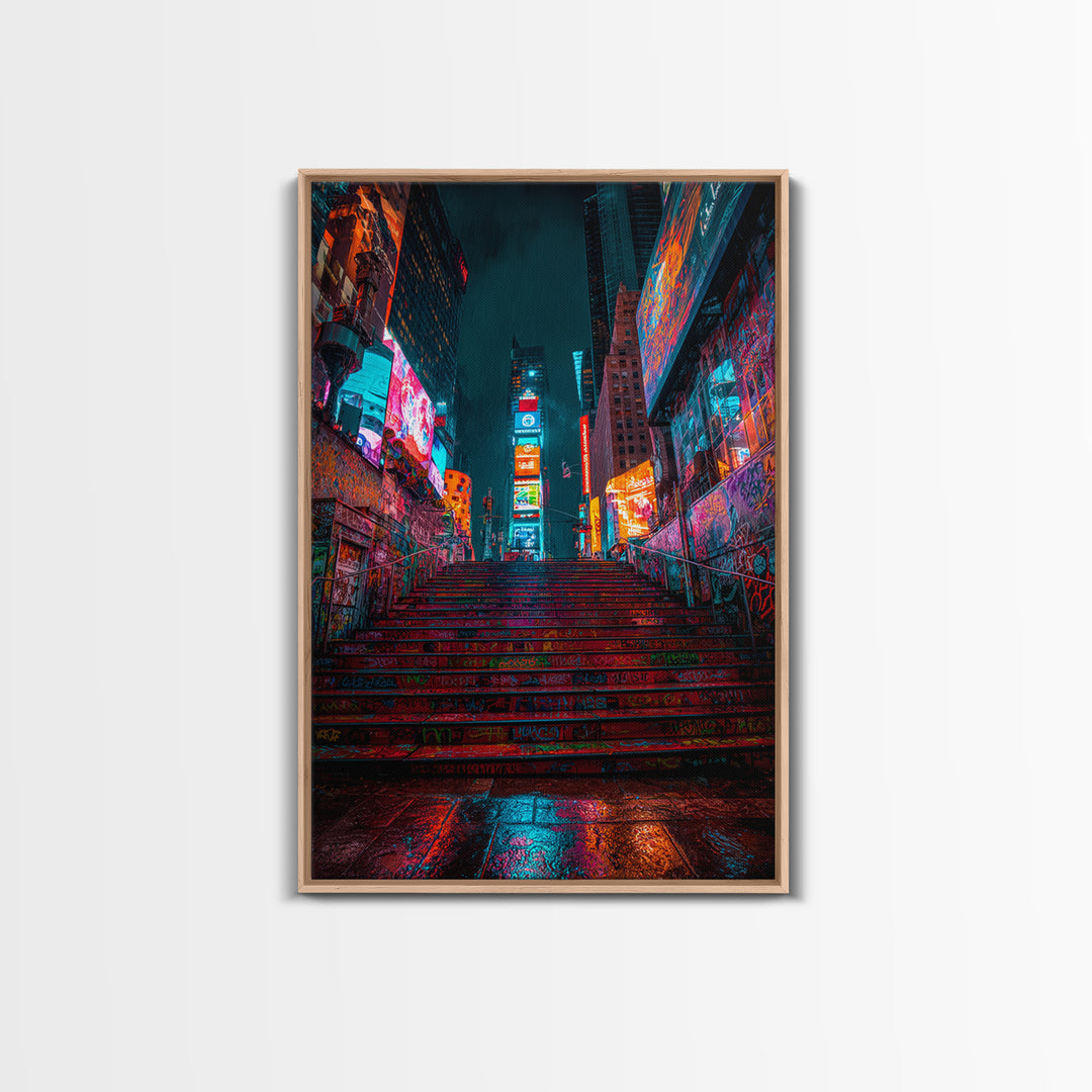 Moody Urban Graffiti Subway With Neon Lights And Rain Wall Art Canvas Print For Modern Street Decor