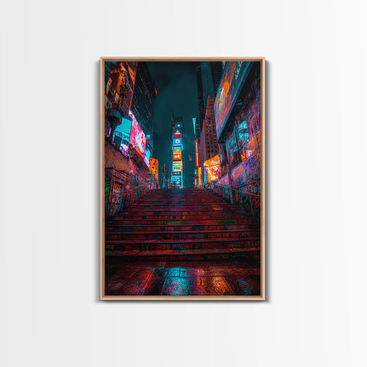 Moody Urban Graffiti Subway With Neon Lights And Rain Wall Art Canvas Print For Modern Street Decor