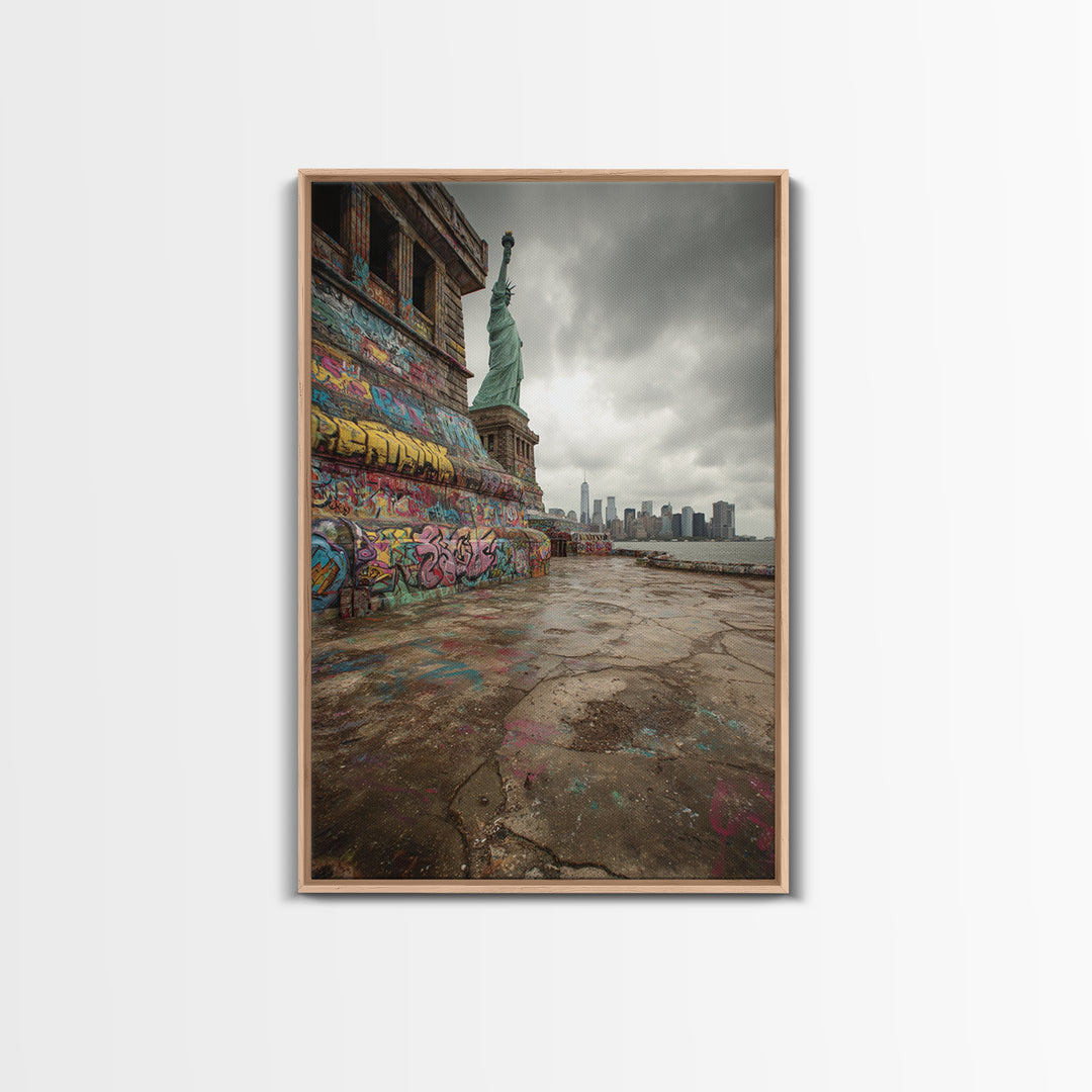 Graffiti Statue Of Liberty Urban Street Art With City Skyline Canvas Print For Living Room And Home Decor