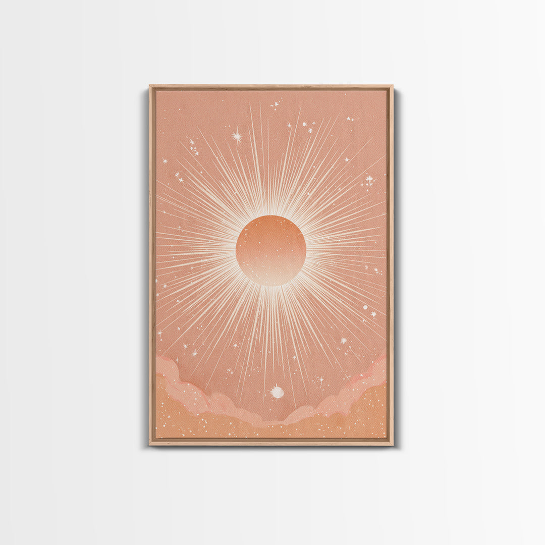 Radiant Peach Sunburst Celestial Wall Art, Boho Sun And Moon Art Print, Warm Neutral Bedroom Decor, Gift For Her, Modern Home Decor