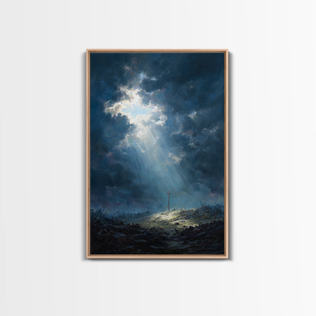 Cave Entrance View Overlooking Serene Mountain Landscape With Sunlight Rays Oil Painting Wall Art For Nature Lover Gift