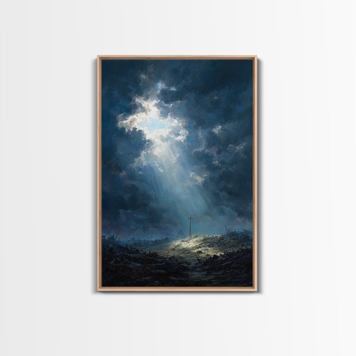 Cave Entrance View Overlooking Serene Mountain Landscape With Sunlight Rays Oil Painting Wall Art For Nature Lover Gift