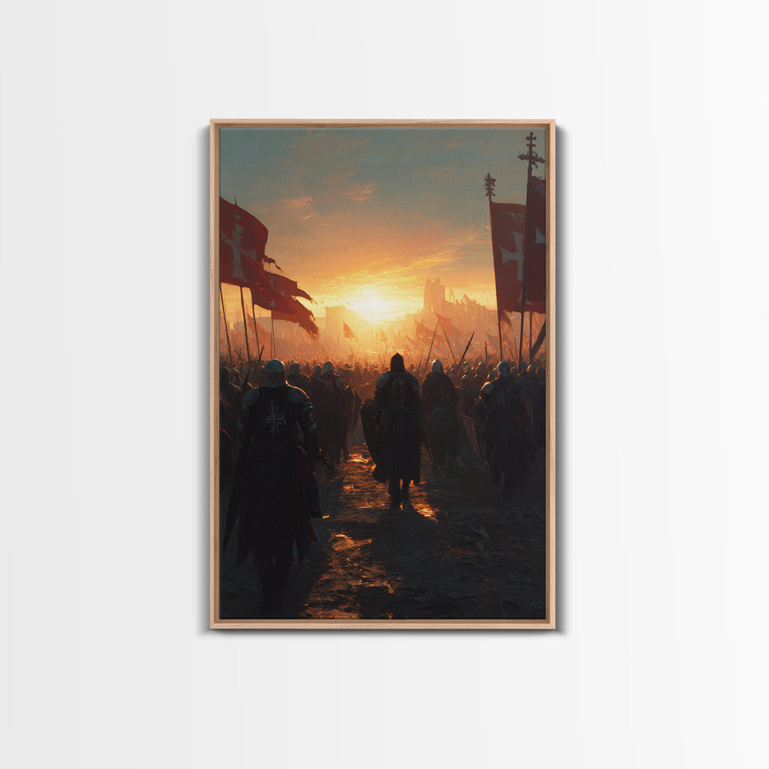 Medieval Knights Battle Scene Dramatic Sunset Wall Art Canvas Print For History Lovers And Home Decor