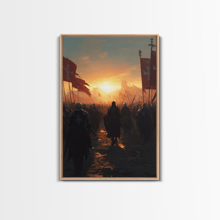 Medieval Knights Battle Scene Dramatic Sunset Wall Art Canvas Print For History Lovers And Home Decor