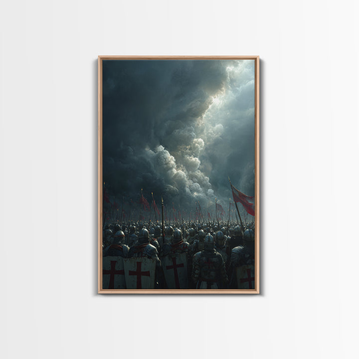 Epic Medieval Knights Battle Scene Dramatic Stormy Sky War Painting Wall Art Canvas Print