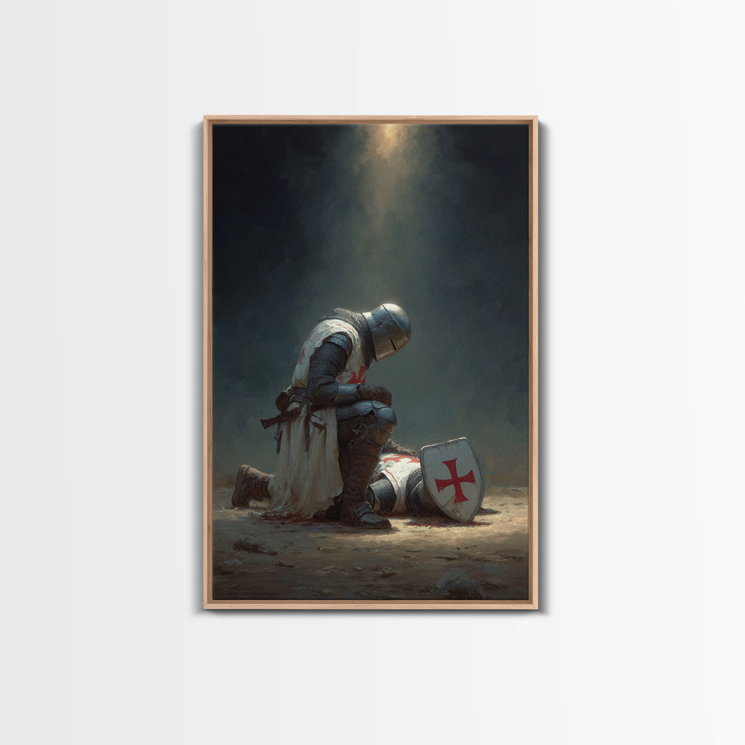 Medieval Knight Mourning Fallen Brother Wall Art Canvas Print Perfect For Office Decor And Gifts