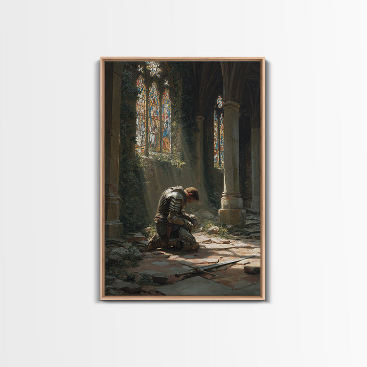 Majestic Gothic Cathedral Interior With Stained Glass And Pillars Wall Art Framed Canvas Print For Home