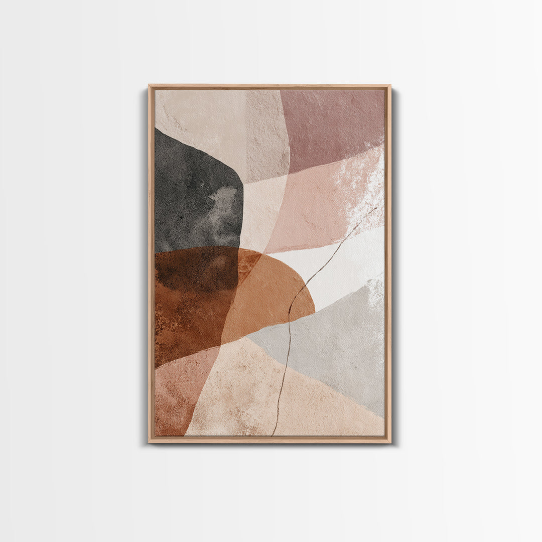 Neutral Abstract Shape Framed Canvas Print, Modern Wall Art, Terracotta Beige Black Decor, Contemporary Living Room Art Print