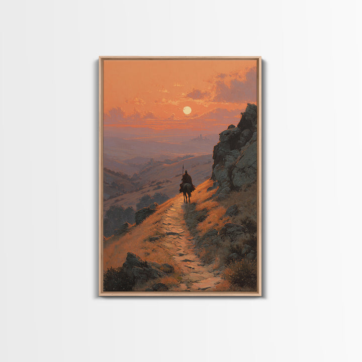 Contemplative Figure In Dark Cave With Light Rays Surreal Painting Modern Wall Art Framed Canvas Print