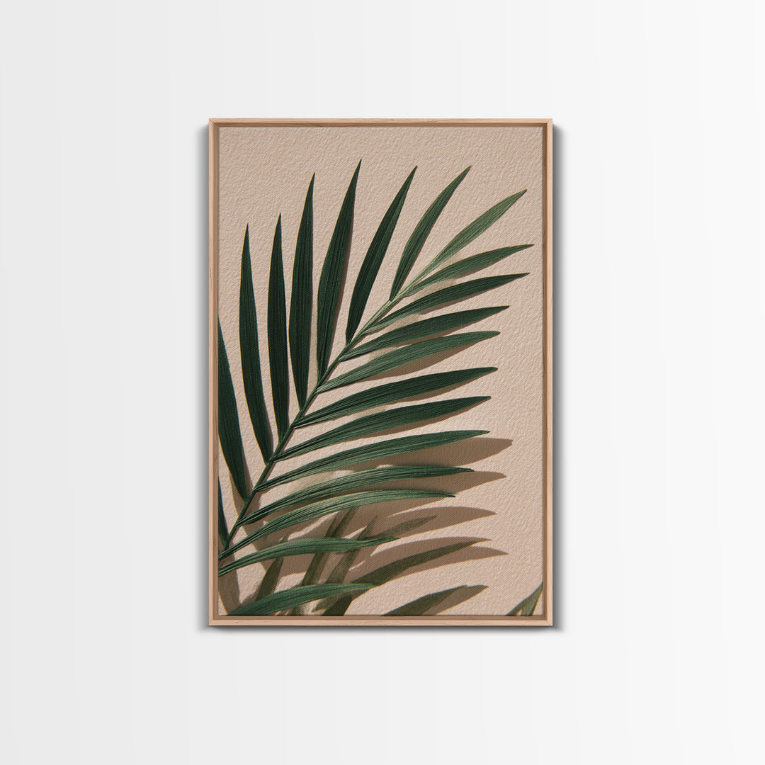 Green Palm Leaf Botanical Canvas Print, Tropical Wall Art, Coastal Home Decor, Minimalist Nature Print For Living Room, Modern Wall Decor