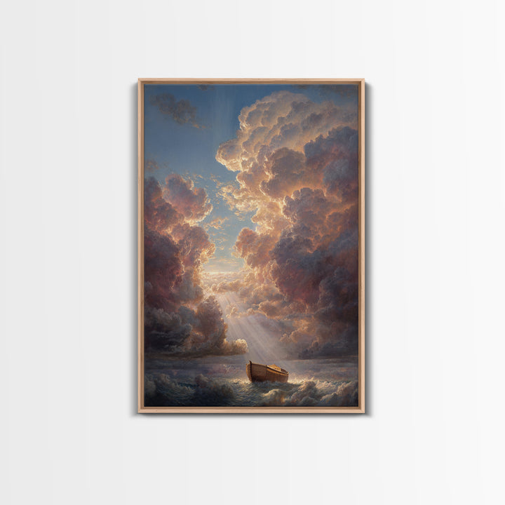 Sunset Clouds And Ark On Stormy Seas Dramatic Landscape Oil Painting Wall Art For Coastal Home Decor Or Nautical Gift