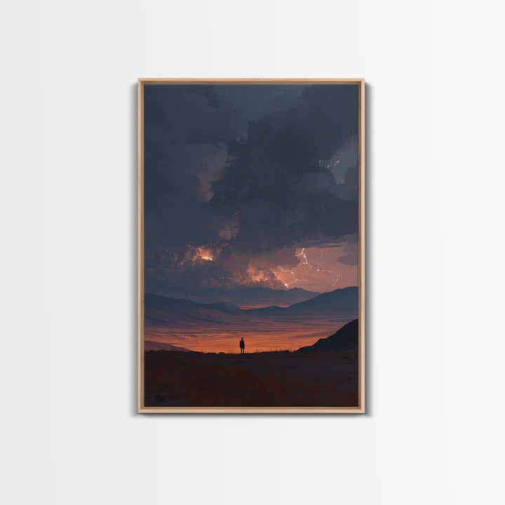 Stormy Mountain Landscape With Lightning And Dramatic Sky Wall Art Framed Canvas Print For Living Room Decor And Home