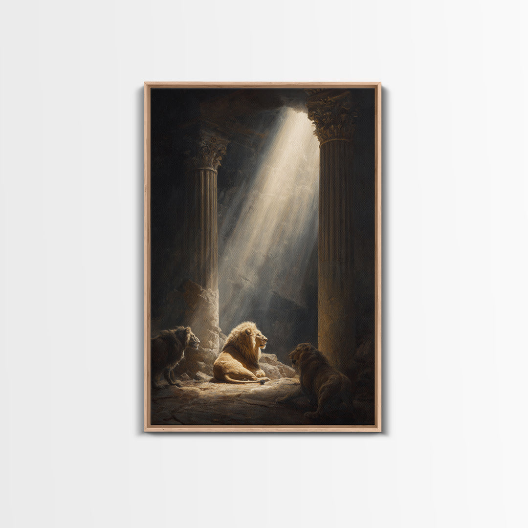 Majestic Lions In Sunlit Ancient Ruins Dramatic Wall Art Canvas Print For Wildlife And Animal Lovers Home Decor