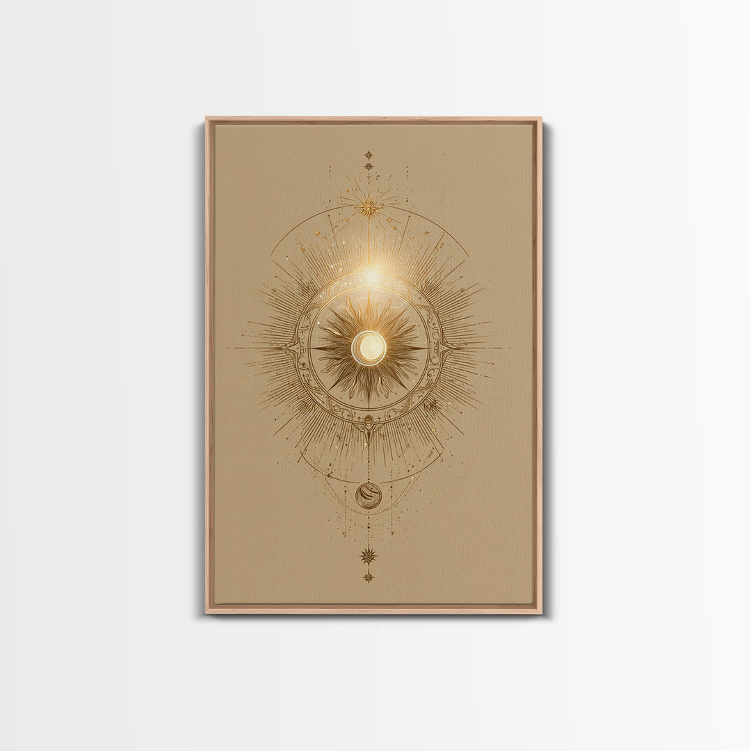 Golden Celestial Sun Mandala Wall Art, Mystical Moon Phase Art Print, Spiritual Home Decor, Boho Meditation Room Decor, Gift For Her