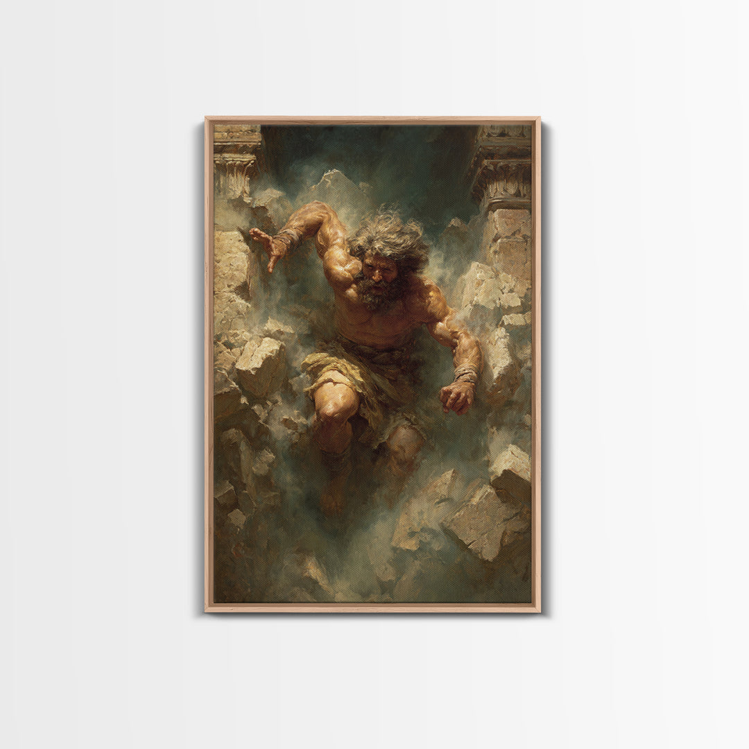 Powerful Muscular Man Breaking Through Stone Dramatic Figurative Art Original Painting Wall Art Canvas Print