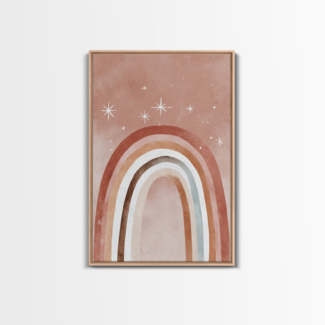 Boho Rainbow Arch And Stars Wall Art, Neutral Nursery Decor, Whimsical Kids Room Art Print, Earth Tone Bedroom Wall Decor