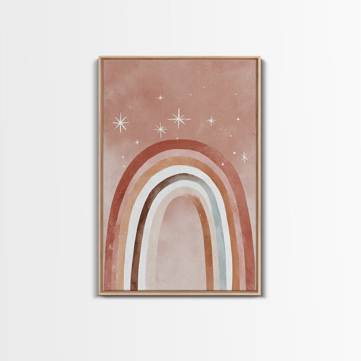 Boho Rainbow Arch And Stars Wall Art, Neutral Nursery Decor, Whimsical Kids Room Art Print, Earth Tone Bedroom Wall Decor