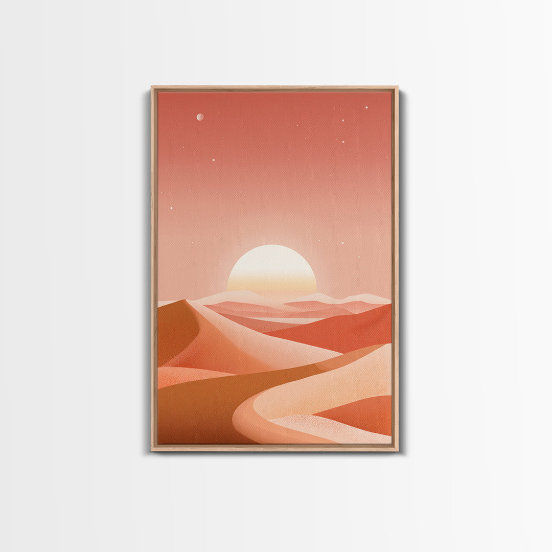 Coral Desert Dunes Sunset Canvas Print, Abstract Landscape Wall Art, Warm Terracotta Decor, Modern Living Room Art, Home Decor