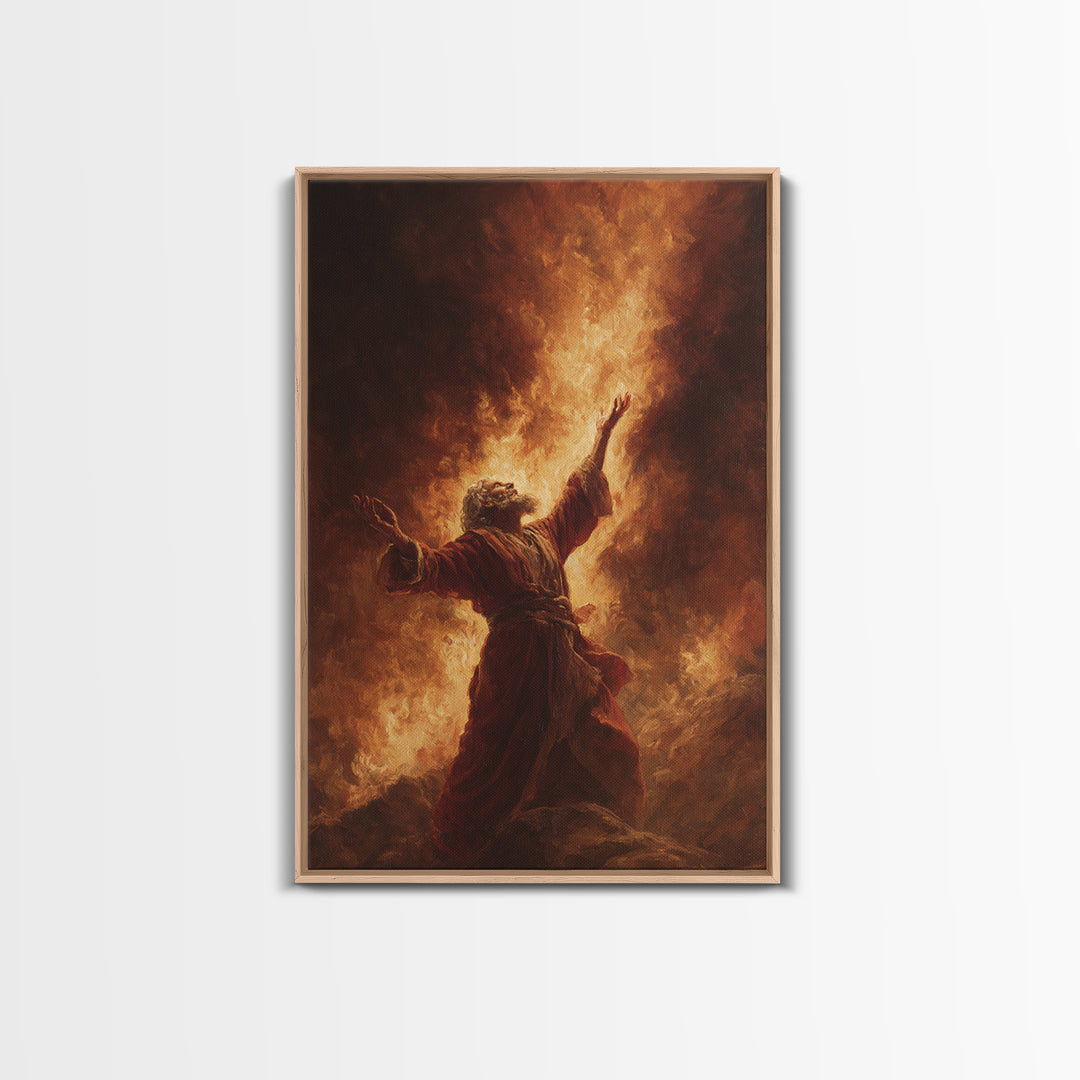 Dramatic Figure Kneeling With Angelic Being Bathed In Radiant Light Religious Spiritual Wall Art Framed Canvas Print For Inspirational Decor