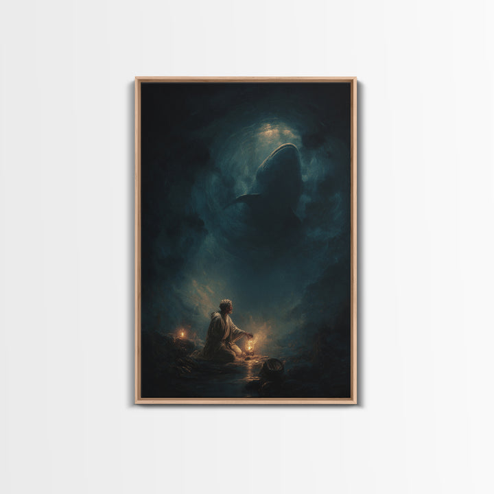 Underwater Dark Shark Illustration Mystical Ocean Scene Moody Wall Art - Canvas Print For Nautical Living Room Decor