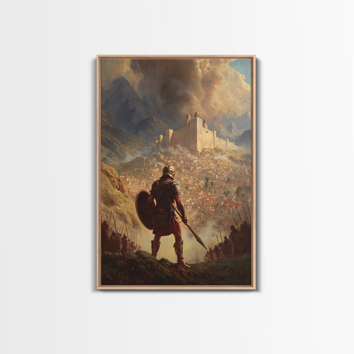 Epic Medieval Warrior Facing Grand Castle Oil Painting Canvas Print For Living Room Decor And Historical Art Lovers
