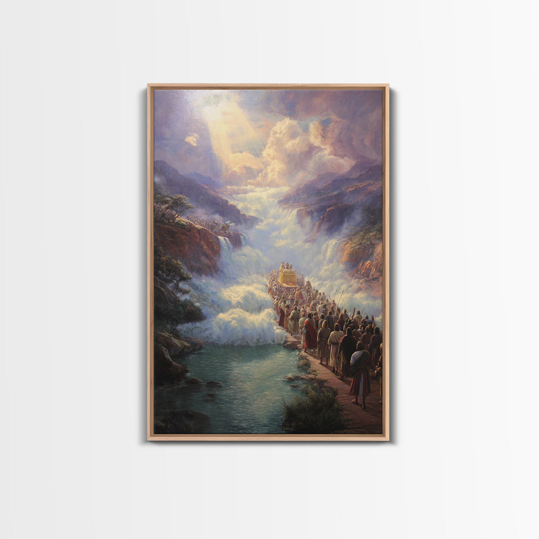 Dramatic Biblical Crossing River Scene Religious Wall Art Framed Canvas Print Spiritual Home Decor