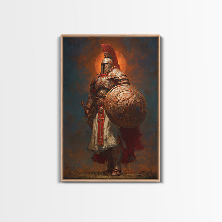 Powerful Ancient Roman Warrior Painting With Gold Armor And Red Plume Wall Art Historical Canvas Print Home Decor