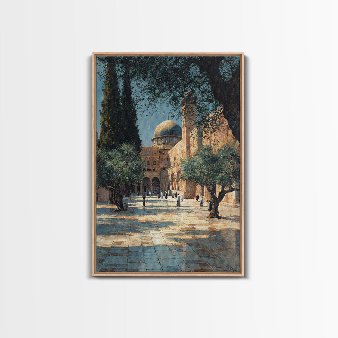 Serene Historic Middle Eastern Courtyard With Dome And Olive Trees Wall Art Canvas Print For Home Decor