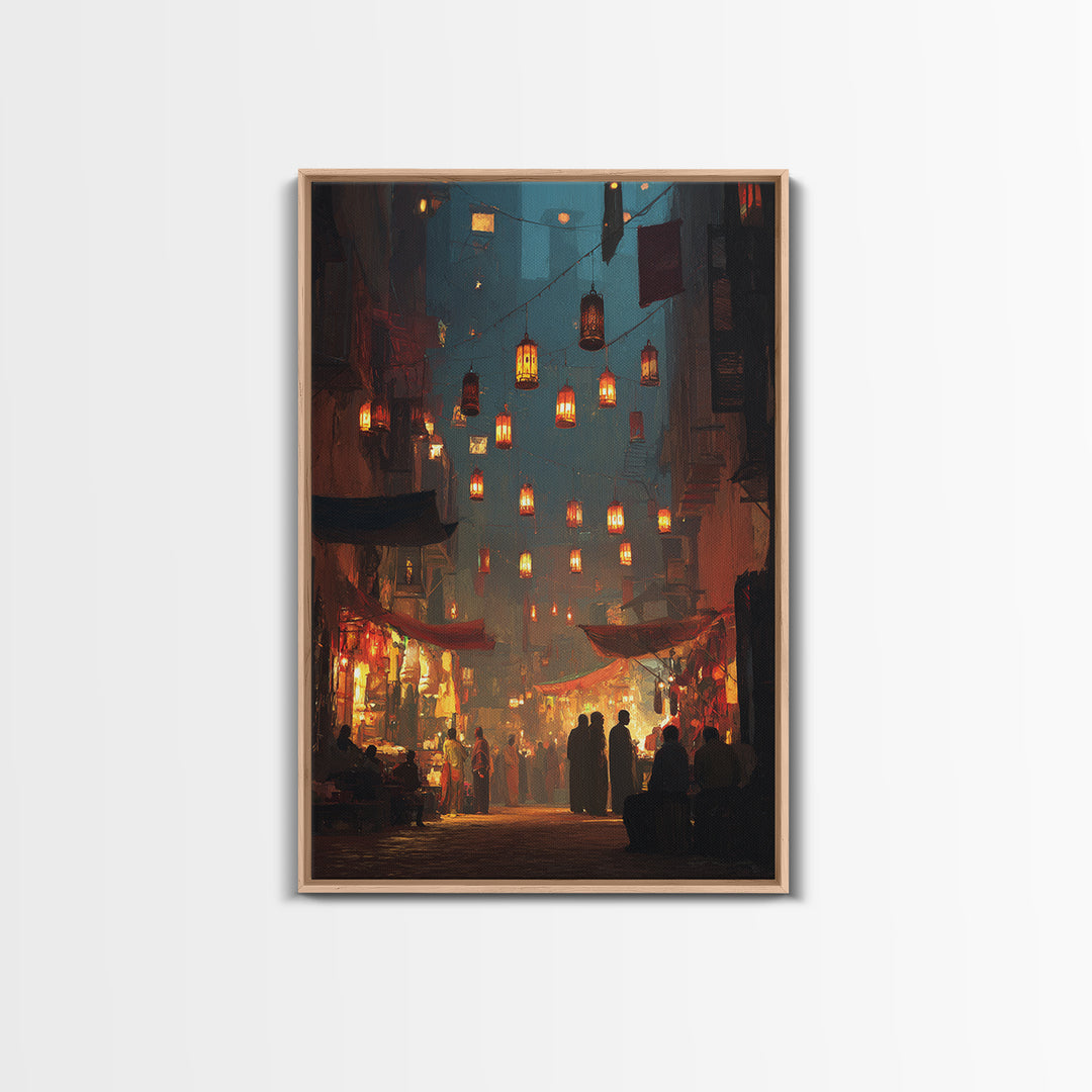 Vibrant Night Market Scene Oil Painting Wall Art Canvas Print For Living Room Decor And Boho Home