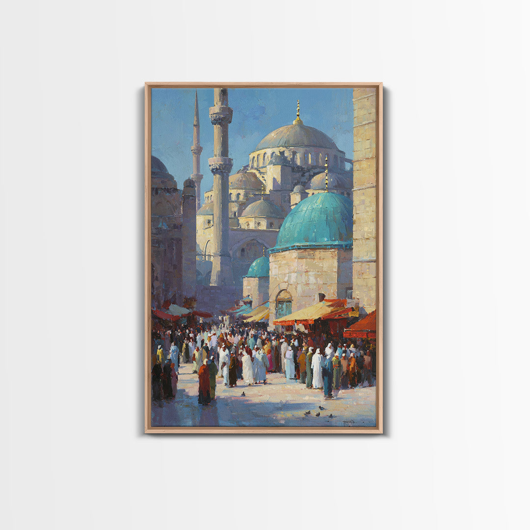 Islamic Architecture Mosque At Night Under Starry Sky With Reflective Marble Floor Wall Art Framed Canvas Print For Spiritual Decor