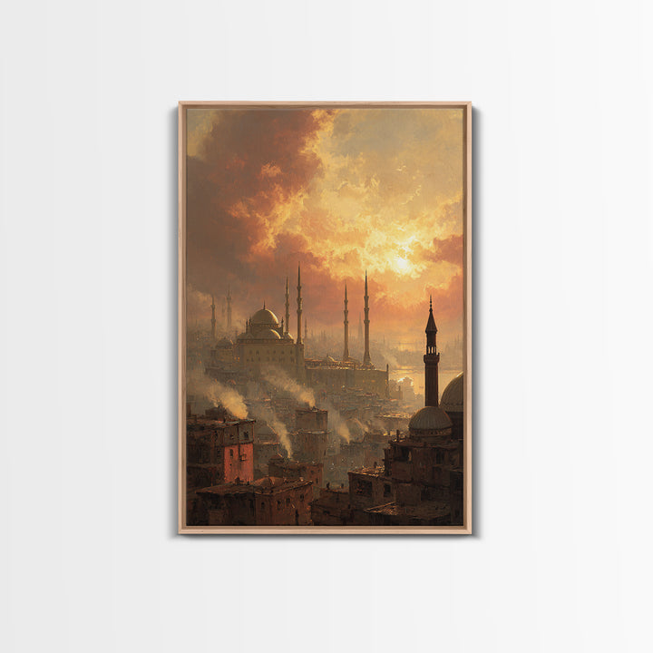 Sunset Over Ancient City Landscape Oil Painting Canvas Print Wall Art For Living Room Home Decor And Historical Art Lovers
